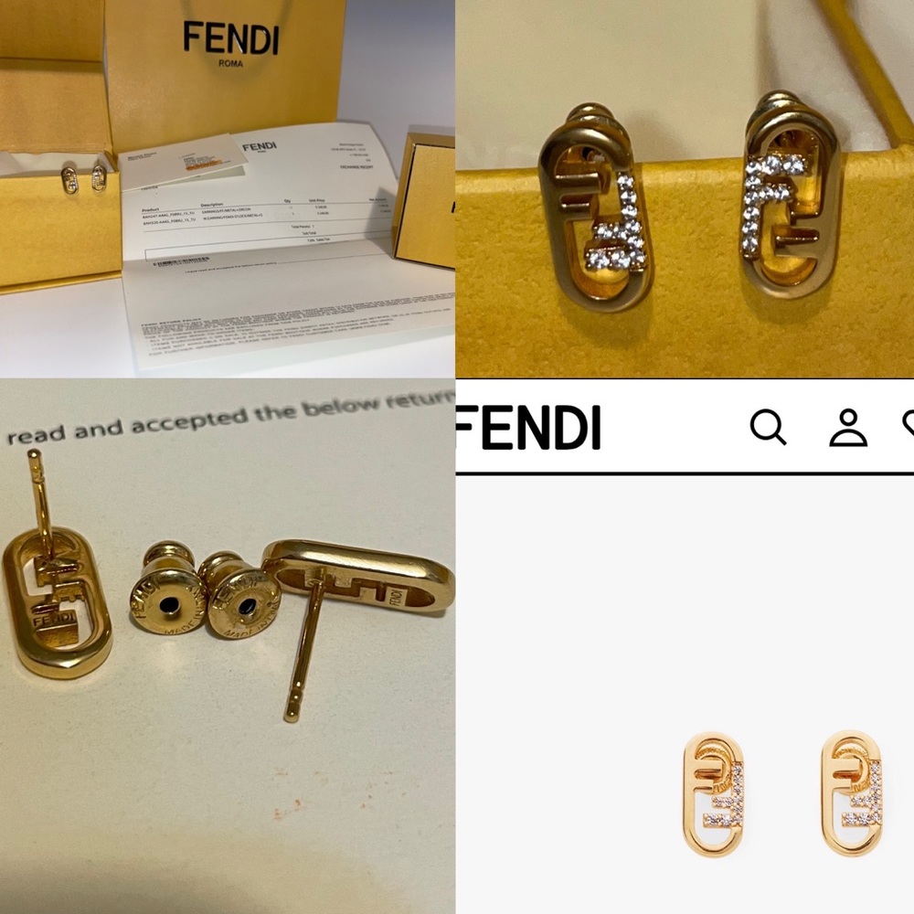 Fendi earrings O’ Lock gold color new with box bag & receipt
